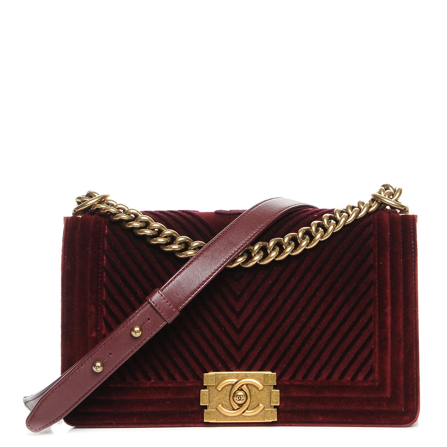 Chanel Velvet Chevron Quilted Medium Boy Flap Burgundy 1 of 9