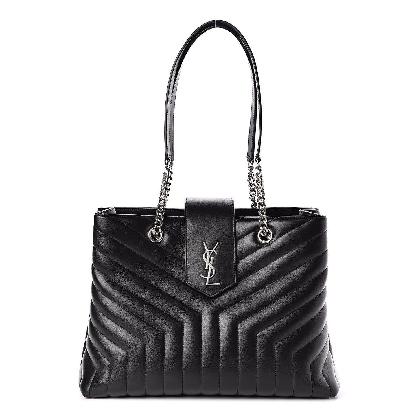 Calfskin Y Quilted Monogram Large Loulou Shopper Black