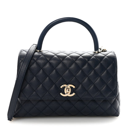 Chanel Caviar Lizard Embossed Quilted Small Coco Handle Flap Navy Blue 1 of 9