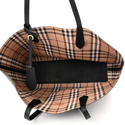 Burberry Grainy Calfskin Haymarket Check Medium Reversible Tote Black 8 of 19