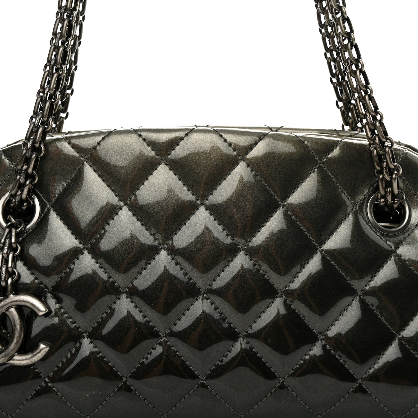 Patent Quilted Small Just Mademoiselle Bowling Bag Grey Black