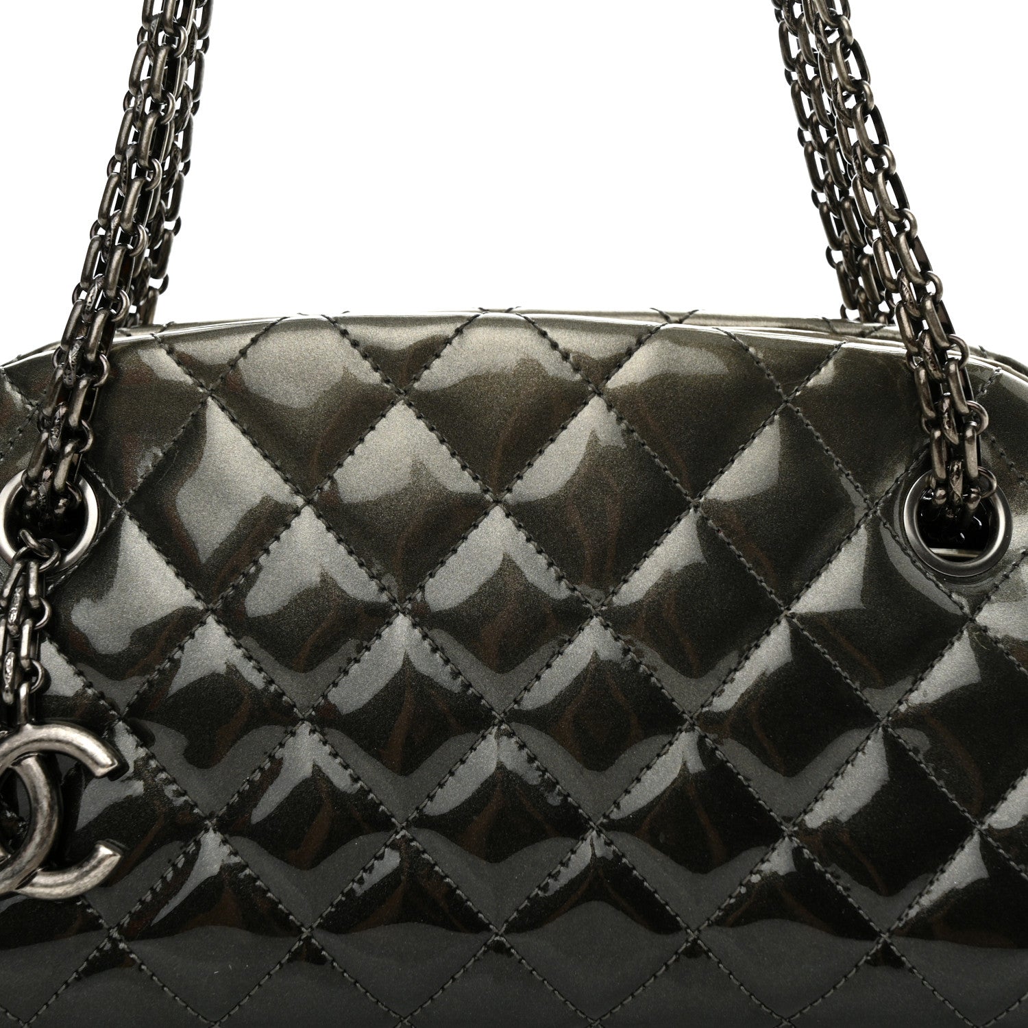Chanel Patent Quilted Small Just Mademoiselle Bowling Bag Grey Black 7 of 9