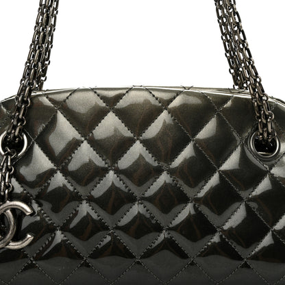 Chanel Patent Quilted Small Just Mademoiselle Bowling Bag Grey Black 7 of 9