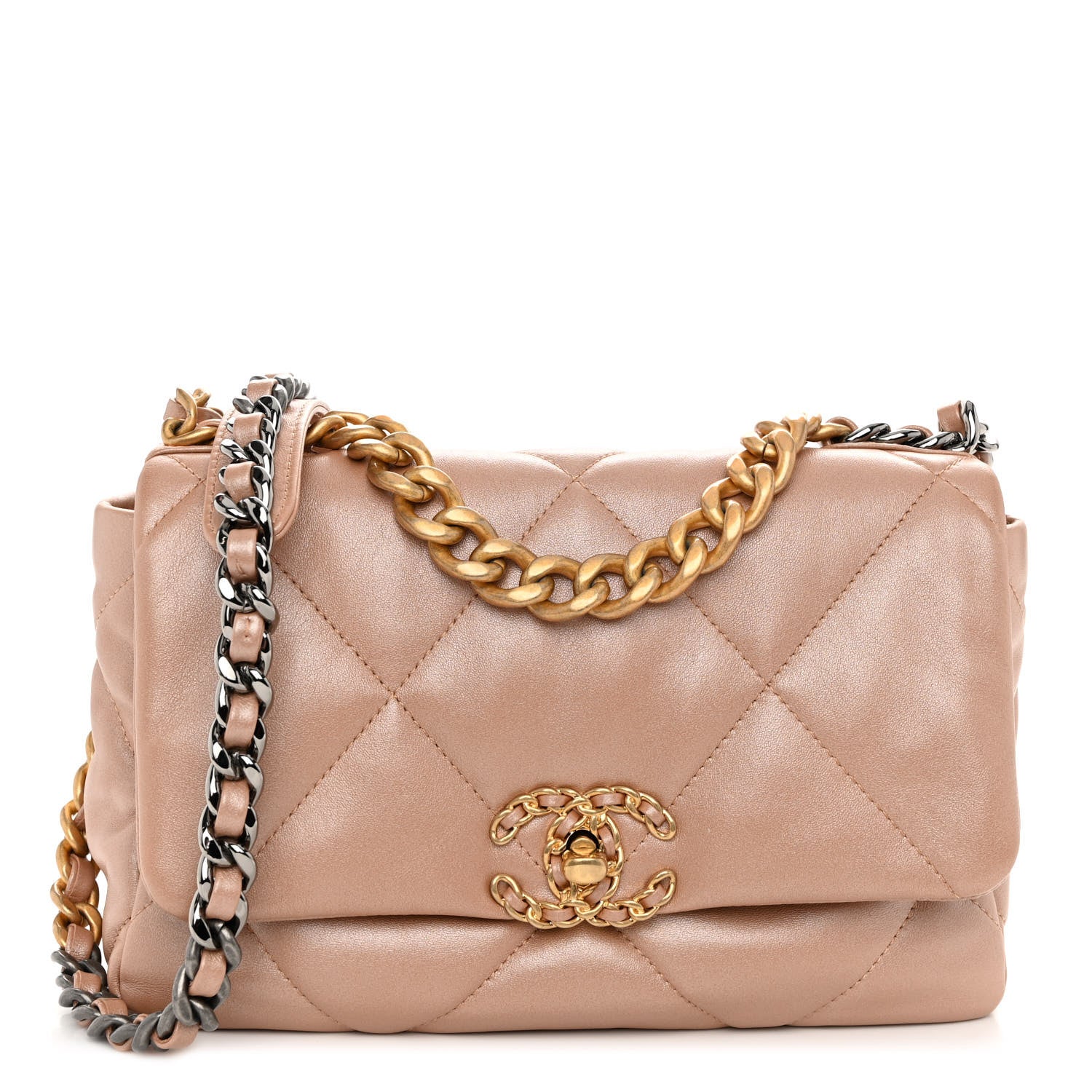 Chanel Shiny Lambskin Quilted Medium Chanel 19 Flap Beige 1 of 9
