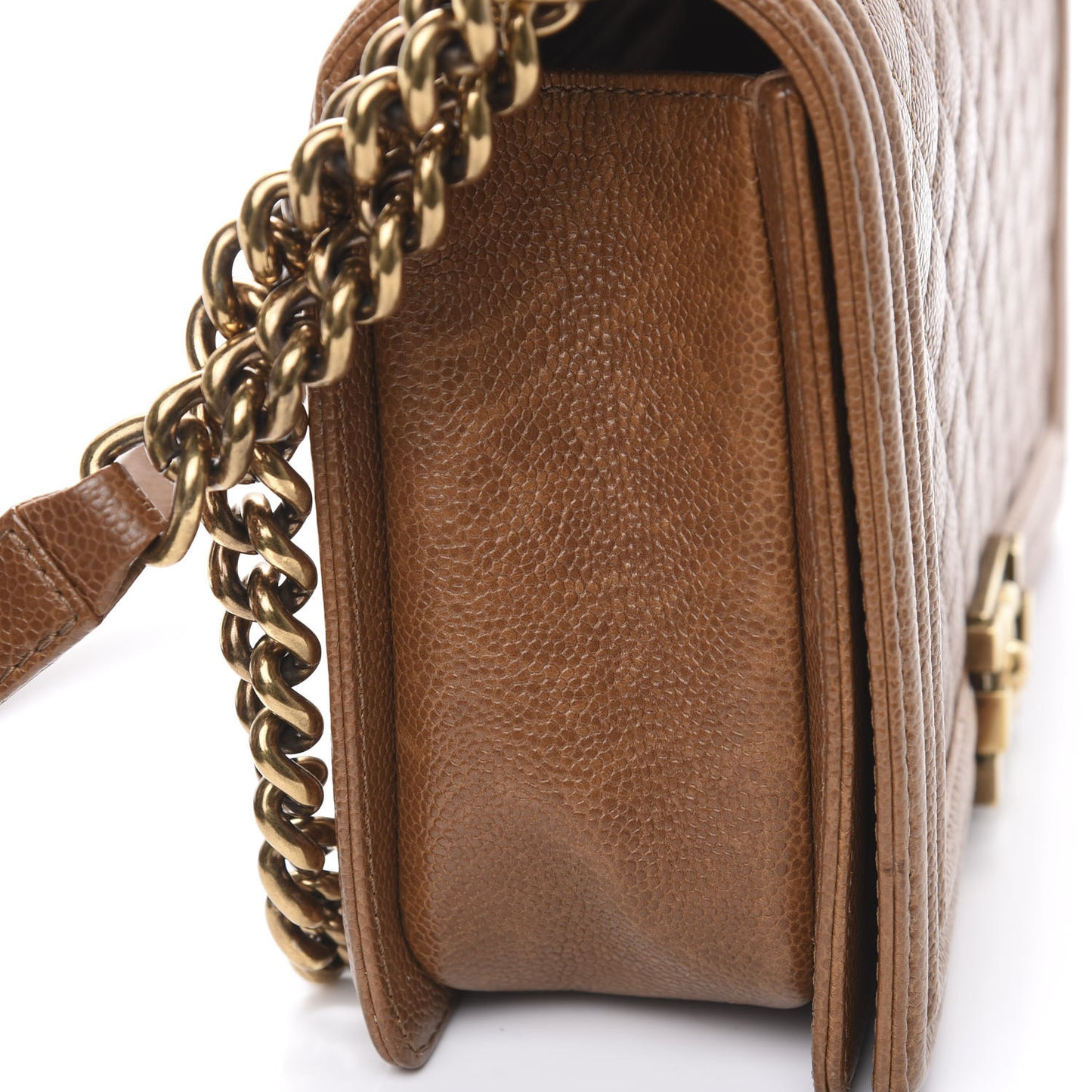 Caviar Quilted New Medium Boy Flap Light Brown