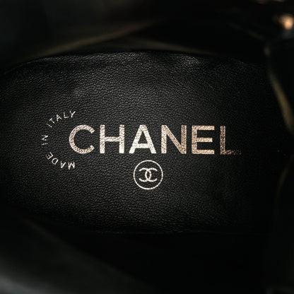 Chanel Tweed Patent Calfskin Pearl Combat Short Boots 39 Black Grey Blue 8 of 9