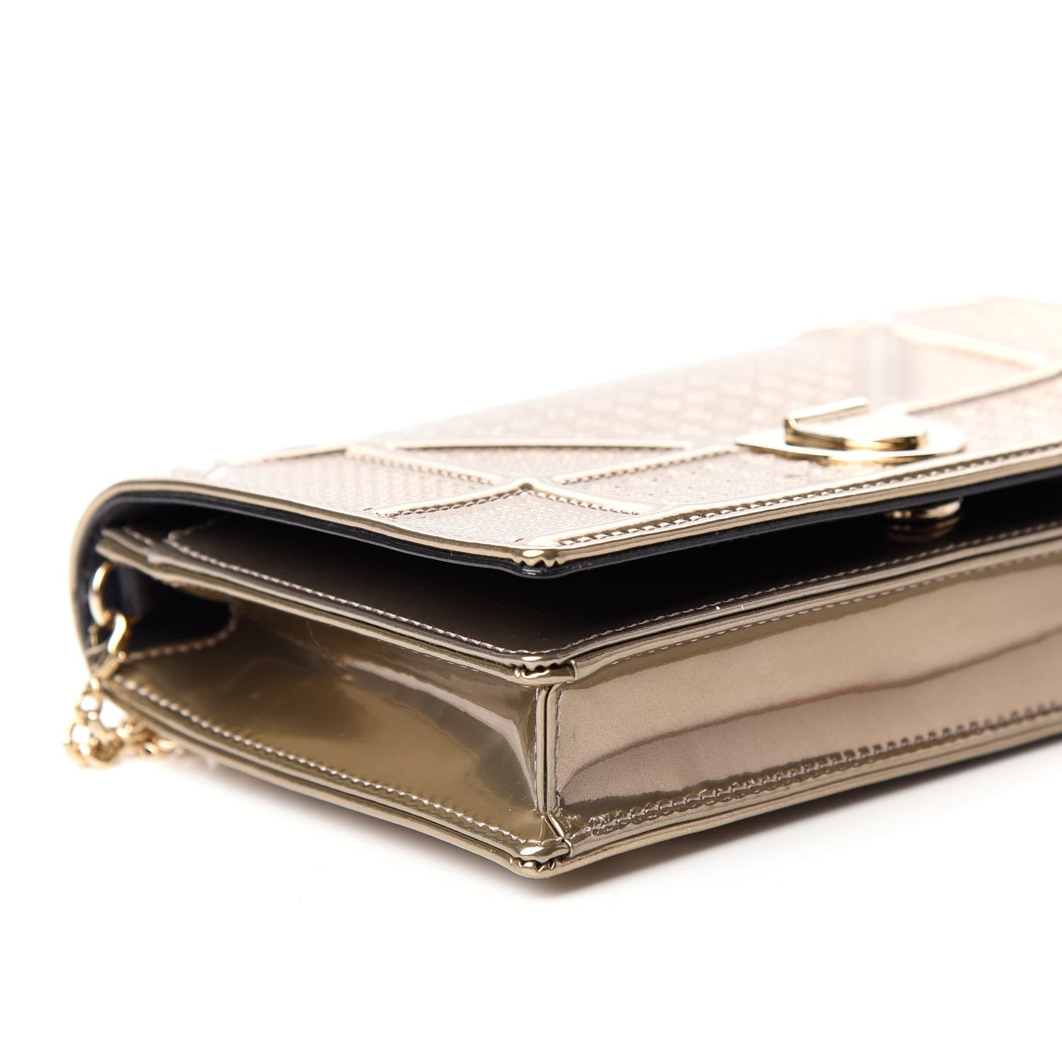 Christian Dior Metallic Patent Micro-Cannage Diorama Wallet on Chain Pouch Gold 7 of 8
