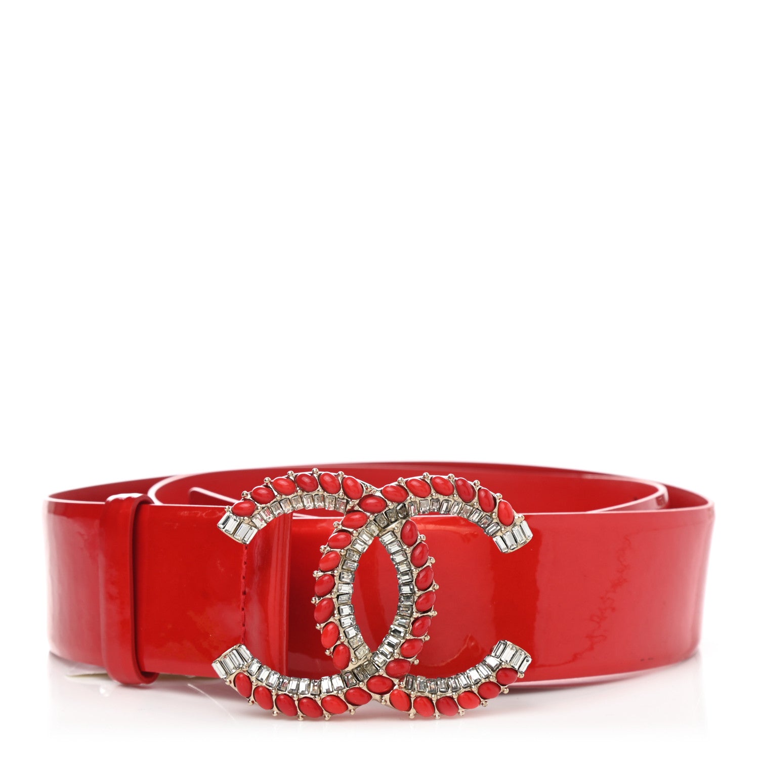 Chanel Patent Beaded Crystal Baguette CC Belt 95 38 Red 1 of 4