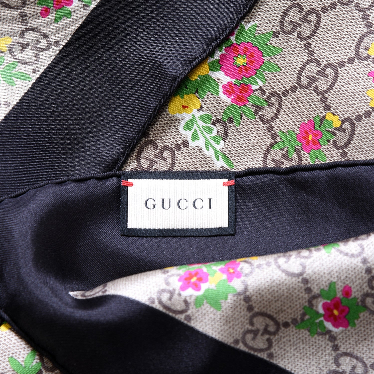 Gucci Silk Monogram Floral Web Square Scarf Black Multicolor 3 of 4