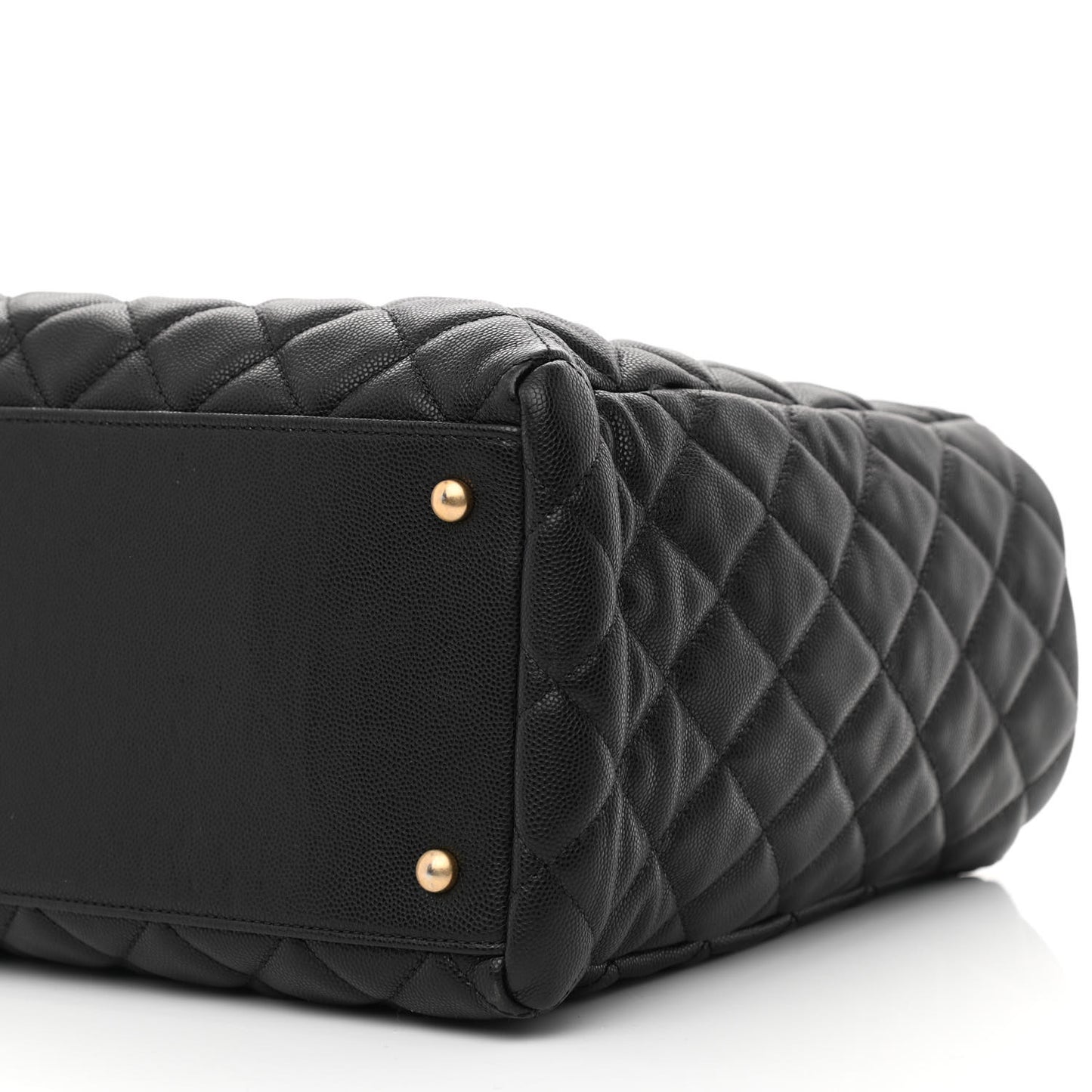 Caviar Quilted Large Coco Handle Shopping Tote Black