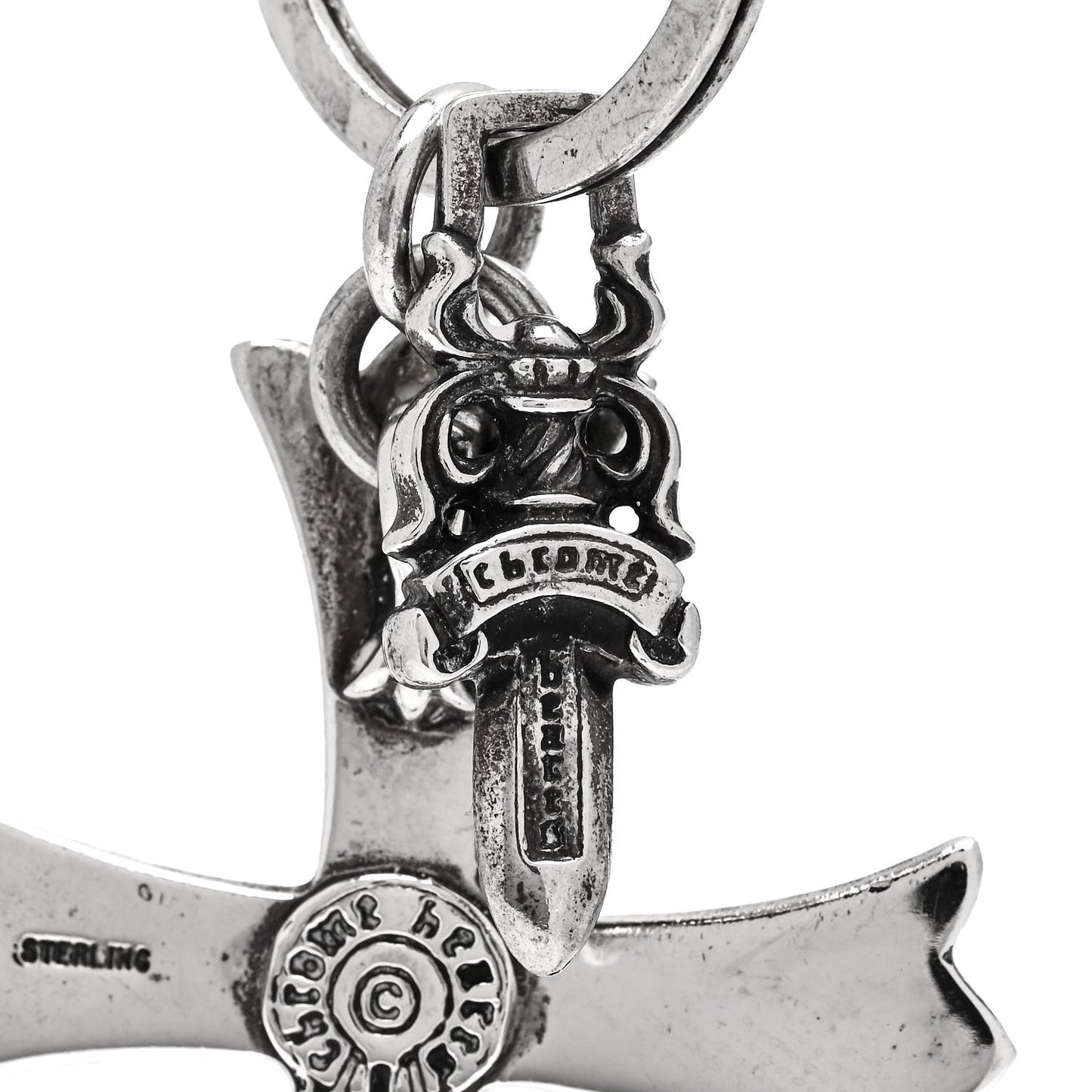 Sterling Silver Cross and Dagger Keychain