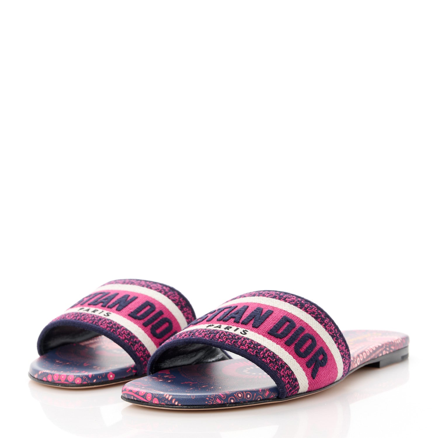 Christian Dior Canvas Embroidered Animals Dway Mules Slide Sandals 36 Deep Blue Fuchsia 3 of 9