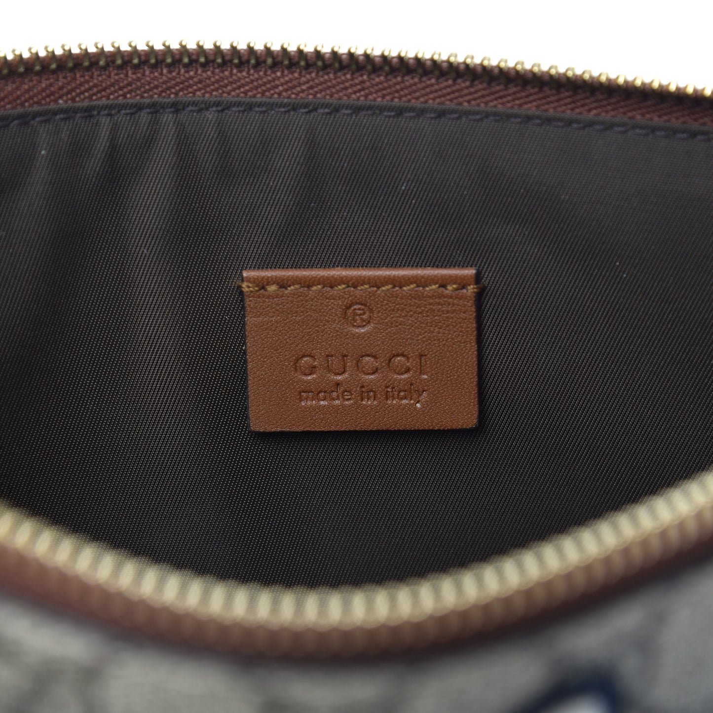 Calfskin GG Supreme Monogram Blind for Love Embroidered Large Zip Pouch Brown