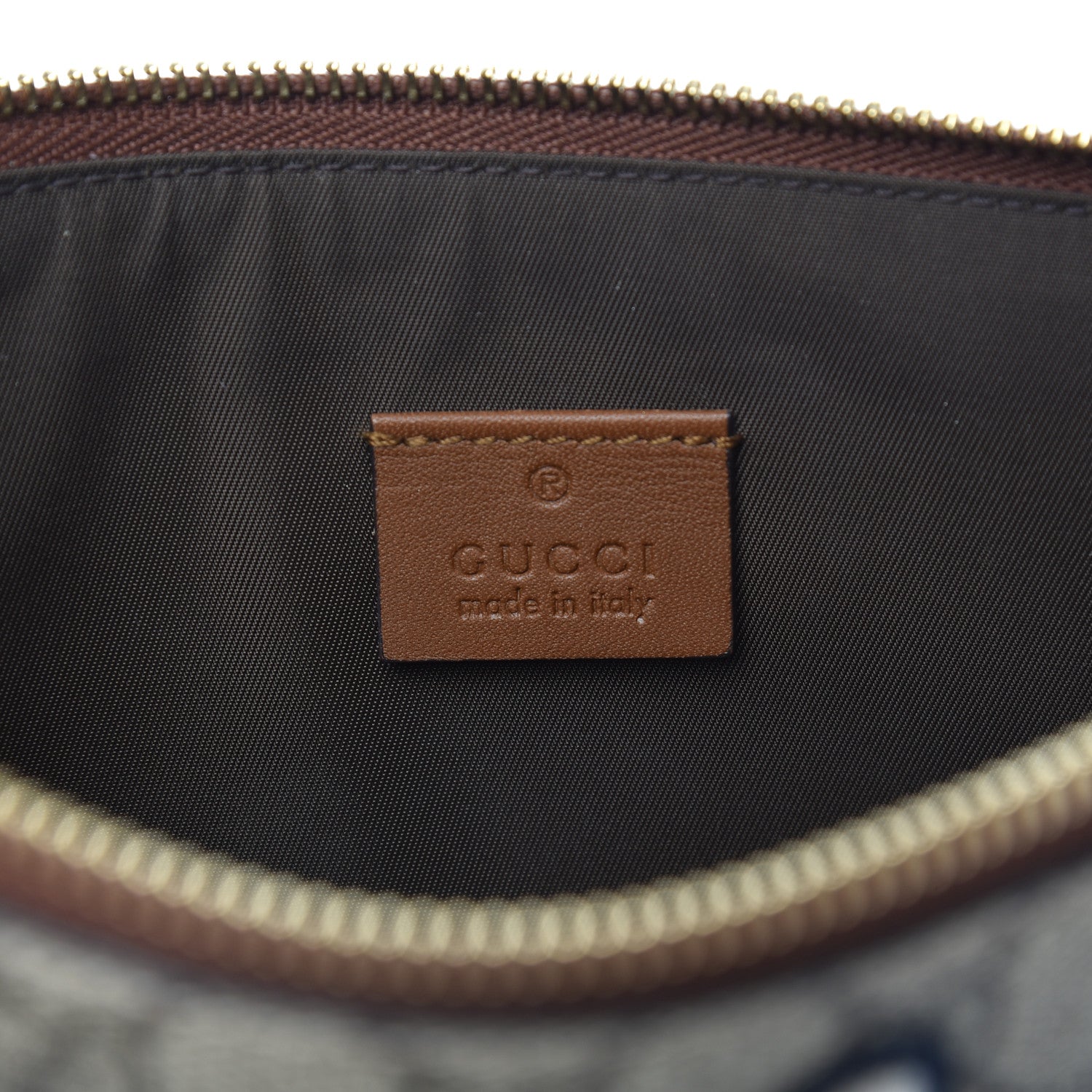 Gucci Calfskin GG Supreme Monogram Blind for Love Embroidered Large Zip Pouch Brown 6 of 6