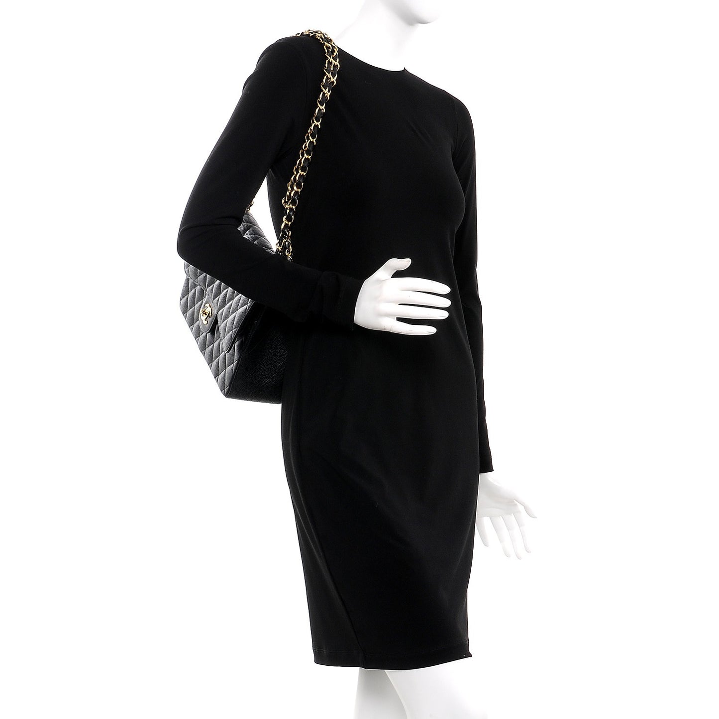 Caviar Quilted Jumbo Double Flap Black