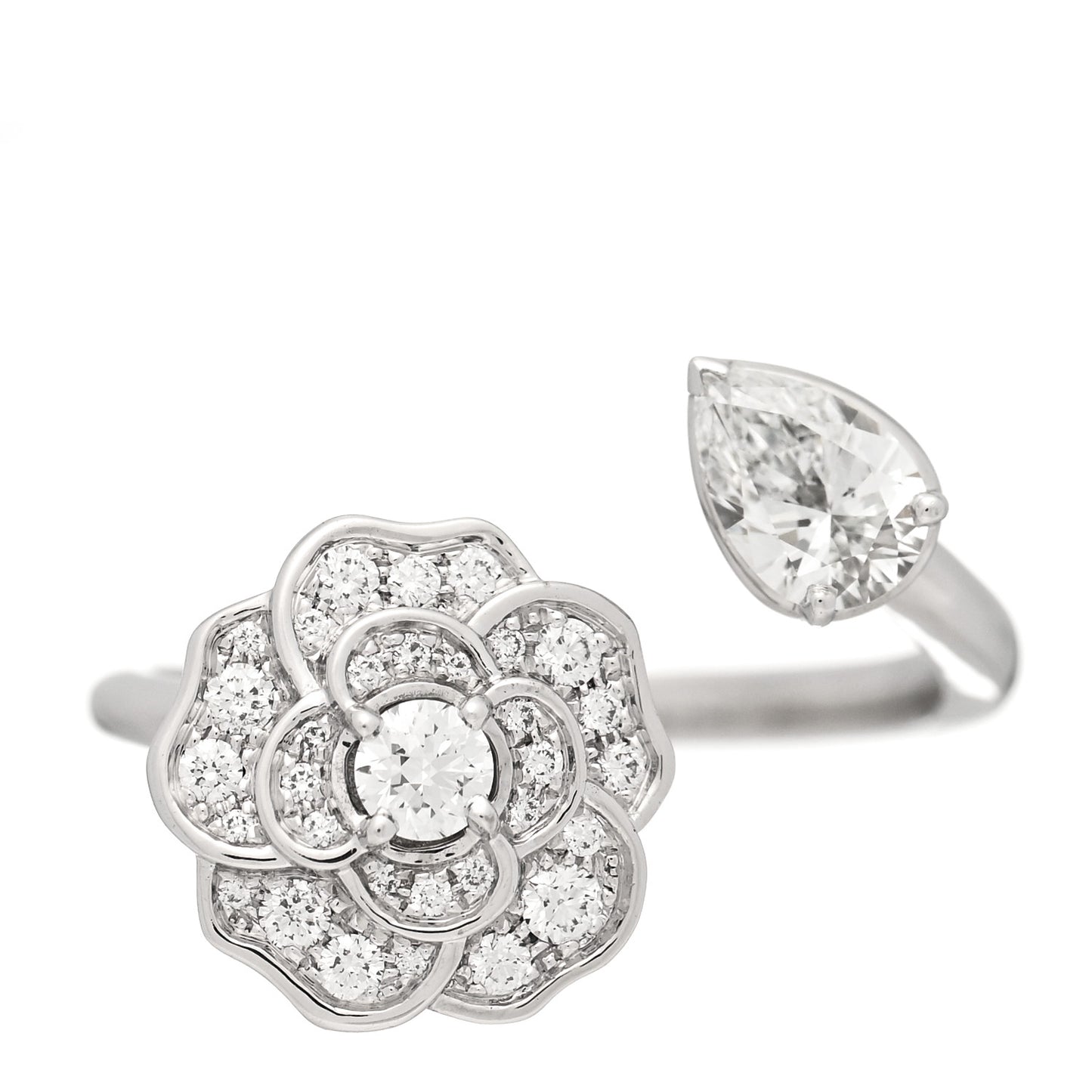 18K White Gold Diamond Camelia Precieux Ring 58 8.25
