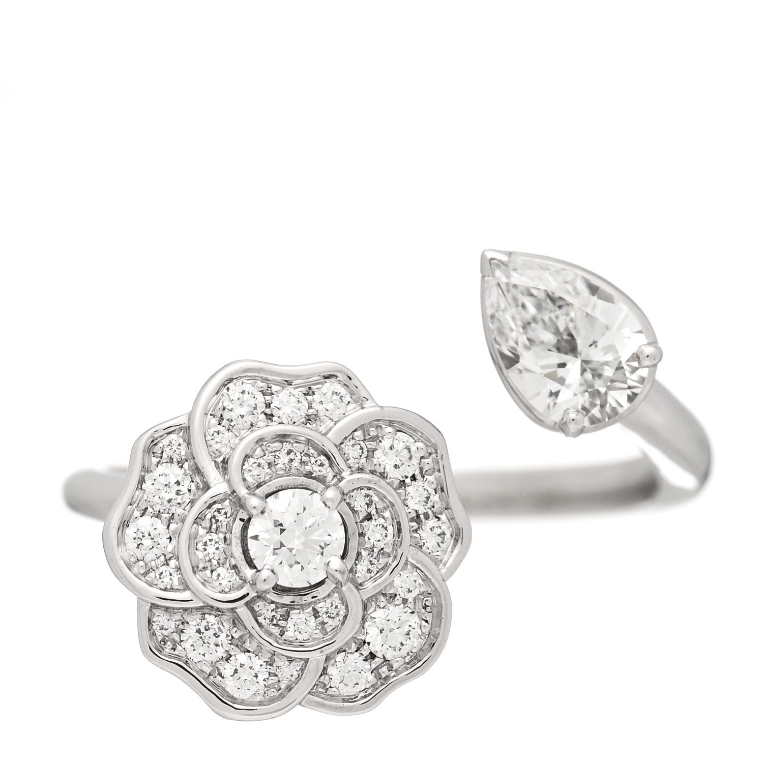 Chanel 18K White Gold Diamond Camelia Precieux Ring 58 8.25 1 of 6