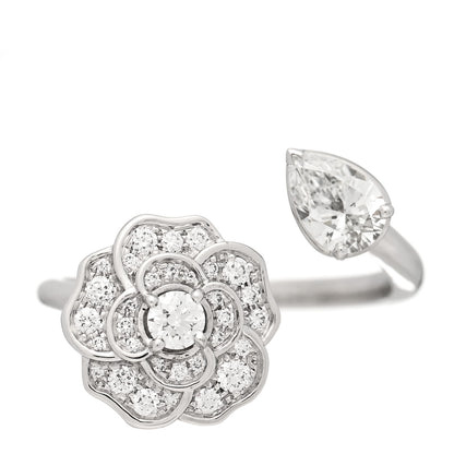 Chanel 18K White Gold Diamond Camelia Precieux Ring 58 8.25 1 of 6