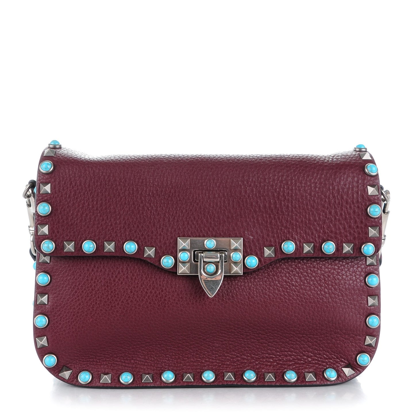 Calfskin Medium Guitar Strap Rockstud Rolling Flap Saddle Bag Wine
