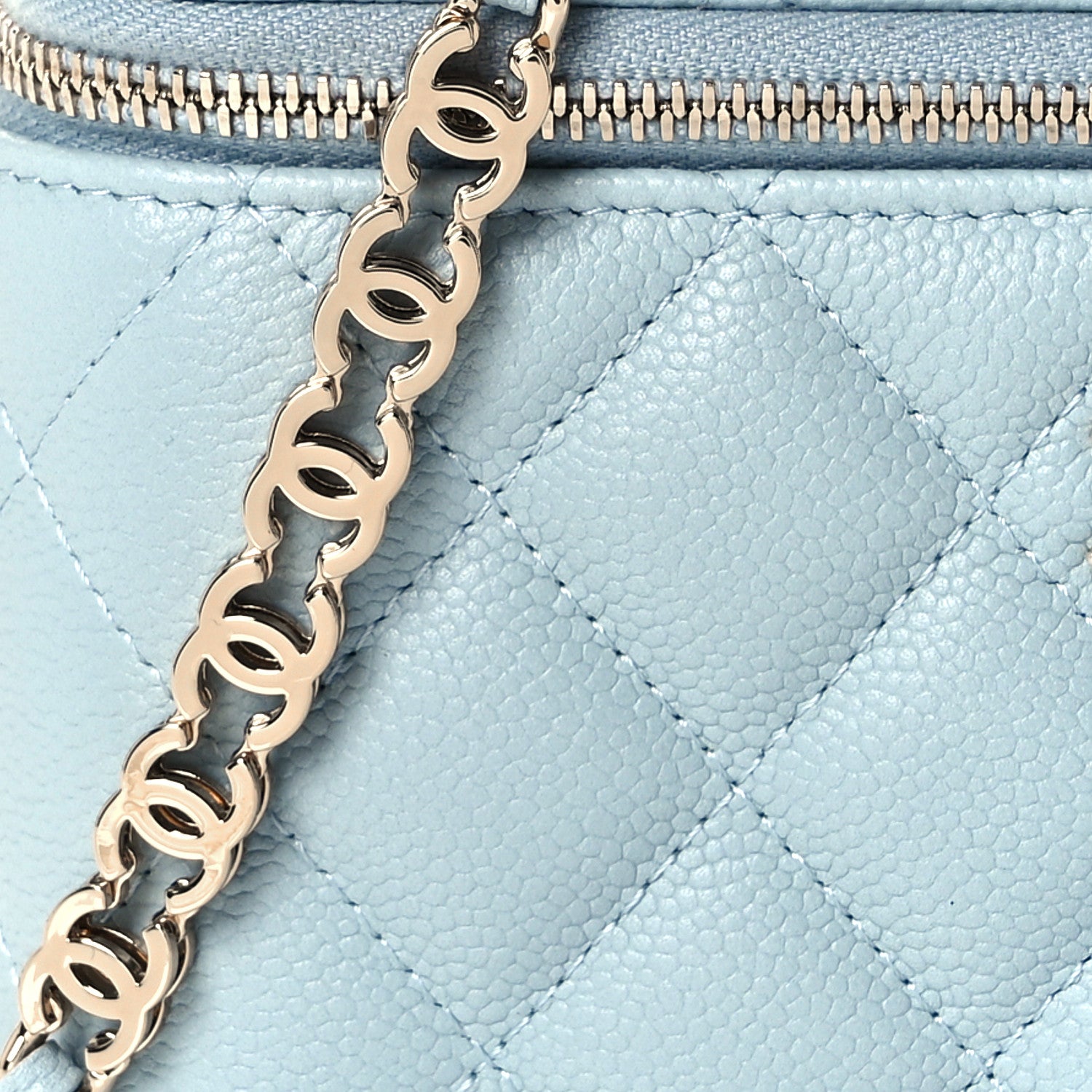 Chanel Caviar Quilted Small Tiny CC Vanity Case With Chain Light Blue 11 of 13