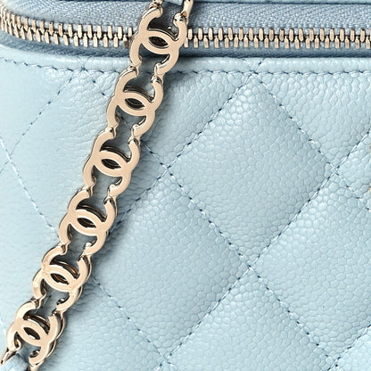 Chanel Caviar Quilted Small Tiny CC Vanity Case With Chain Light Blue 11 of 13