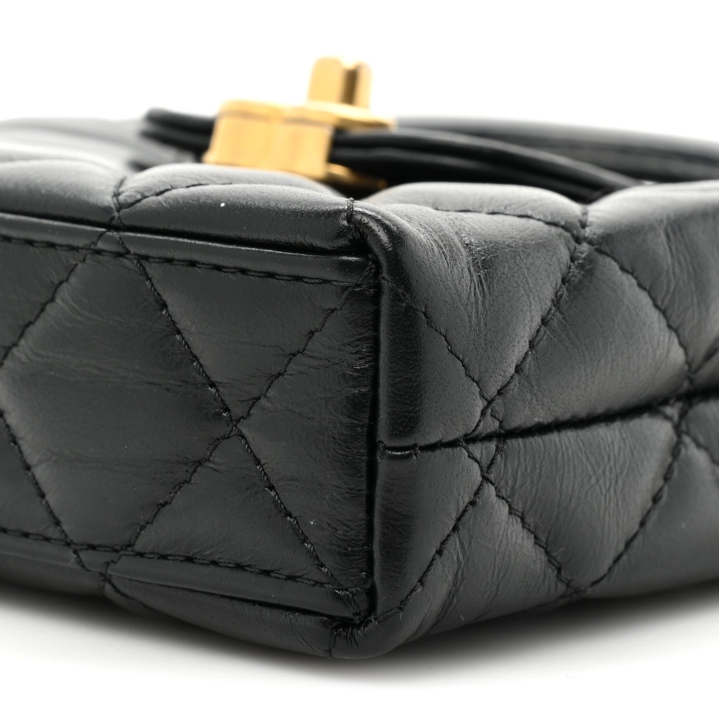 Shiny Aged Calfskin Quilted Mini Nano Kelly Shopper Black
