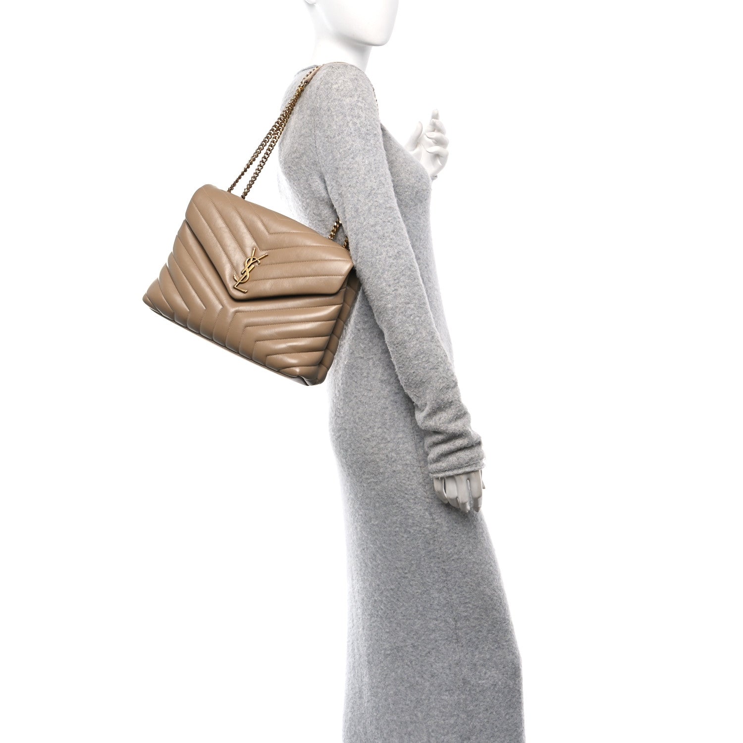 Saint Laurent Calfskin Y Quilted Monogram Medium Loulou Chain Satchel Dark Latte 2 of 12