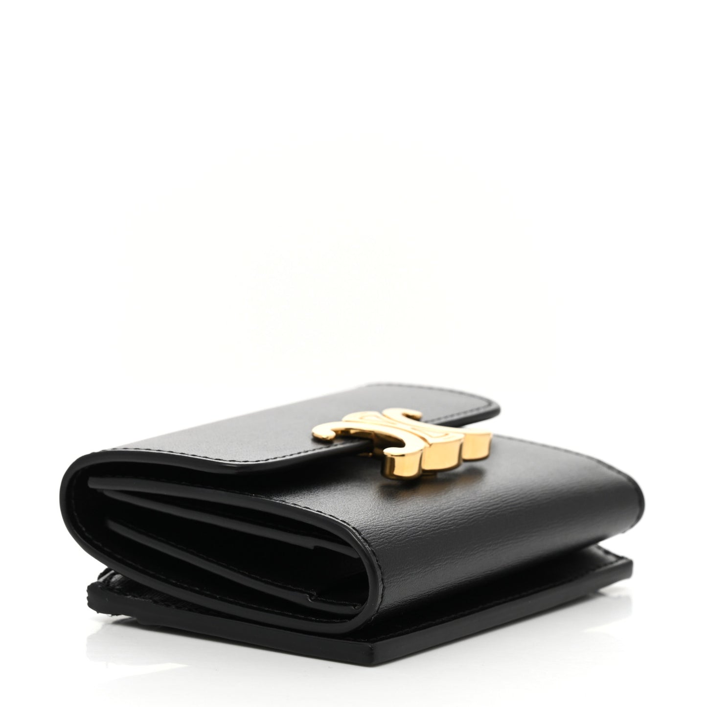 Calfskin Compact Triomphe Wallet With Coin Purse Black