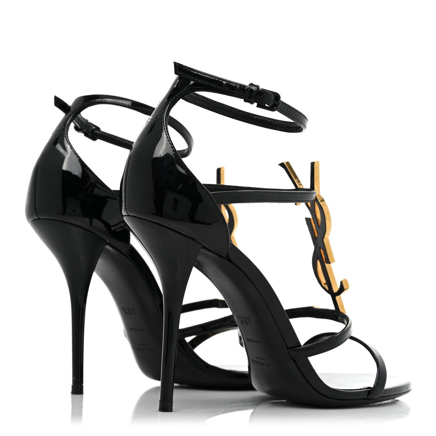Saint Laurent Calfskin Cassandra 110 Sandals 38.5 Black Gold 4 of 14