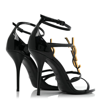 Saint Laurent Calfskin Cassandra 110 Sandals 38.5 Black Gold 4 of 14