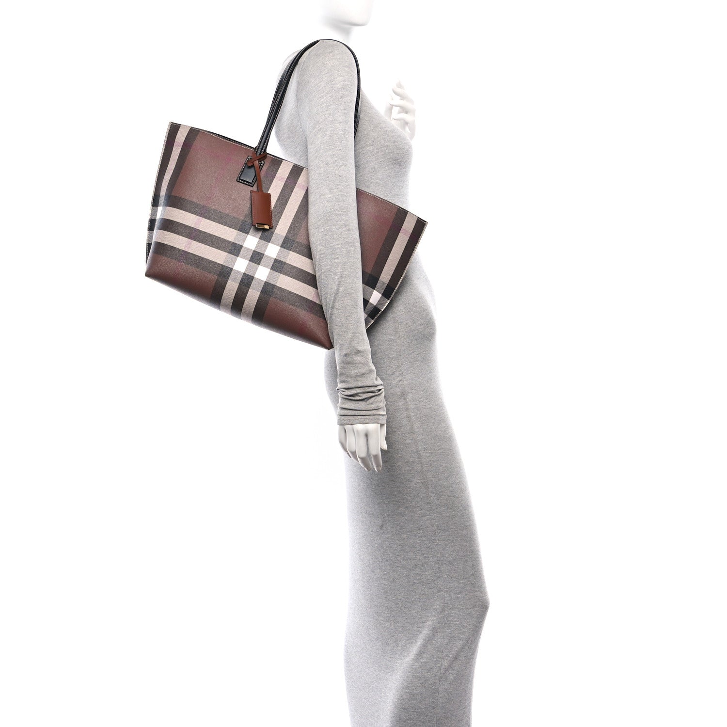 Burberry E-Canvas Check Medium Soft TB Tote Dark Birch Brown 2 of 12