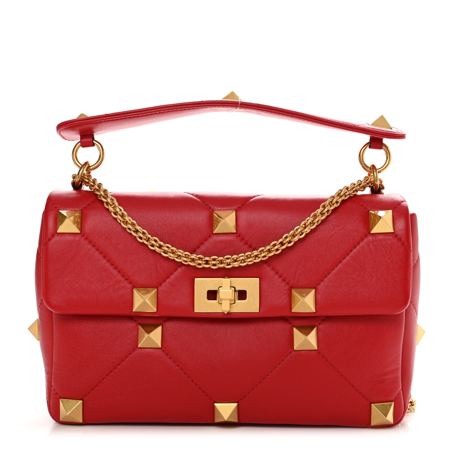 Nappa Large Roman Stud Shoulder Bag Rouge Pur