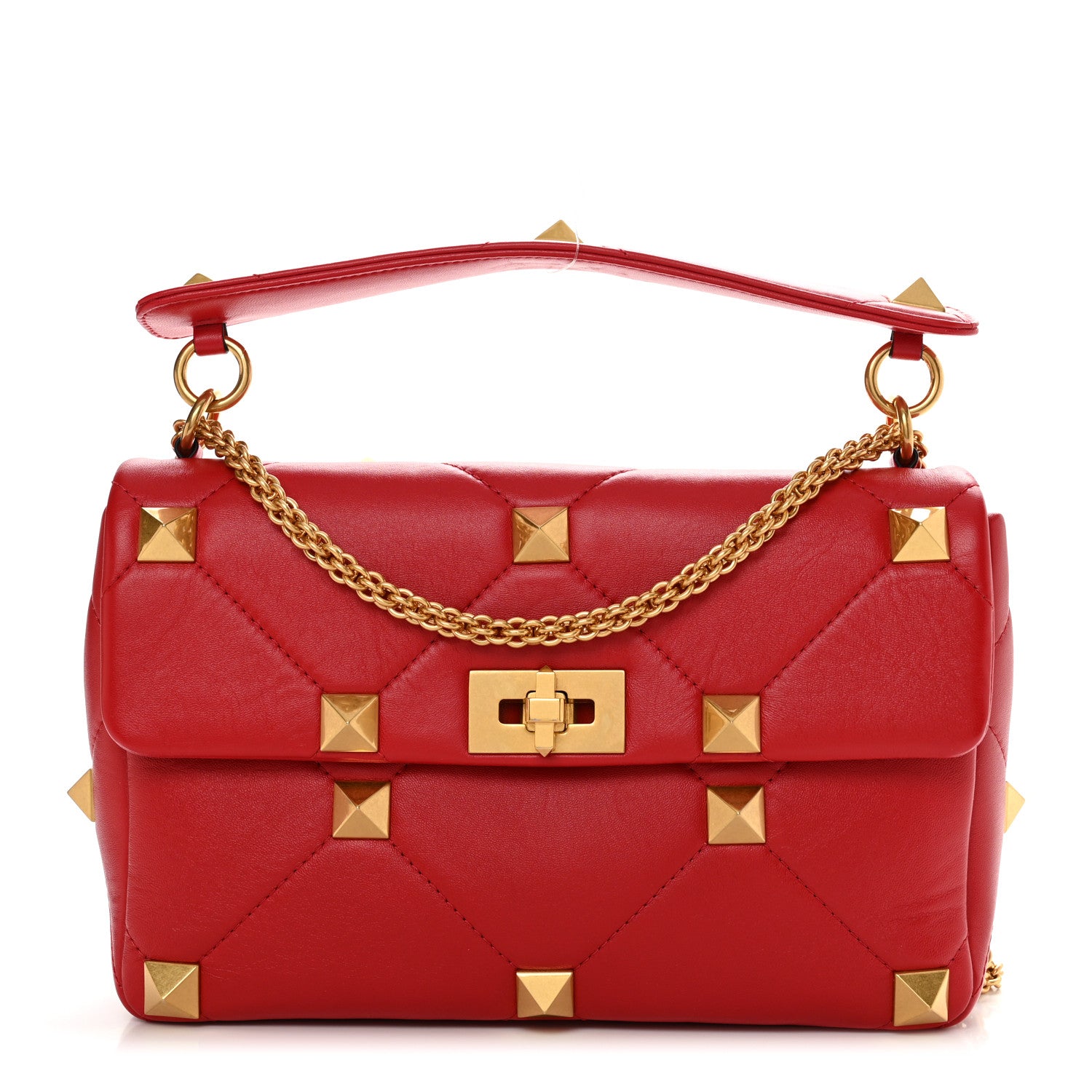 Valentino Garavani Nappa Large Roman Stud Shoulder Bag Rouge Pur 1 of 9