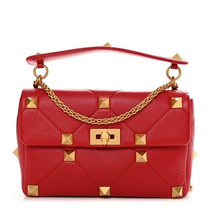 Valentino Garavani Nappa Large Roman Stud Shoulder Bag Rouge Pur 1 of 9