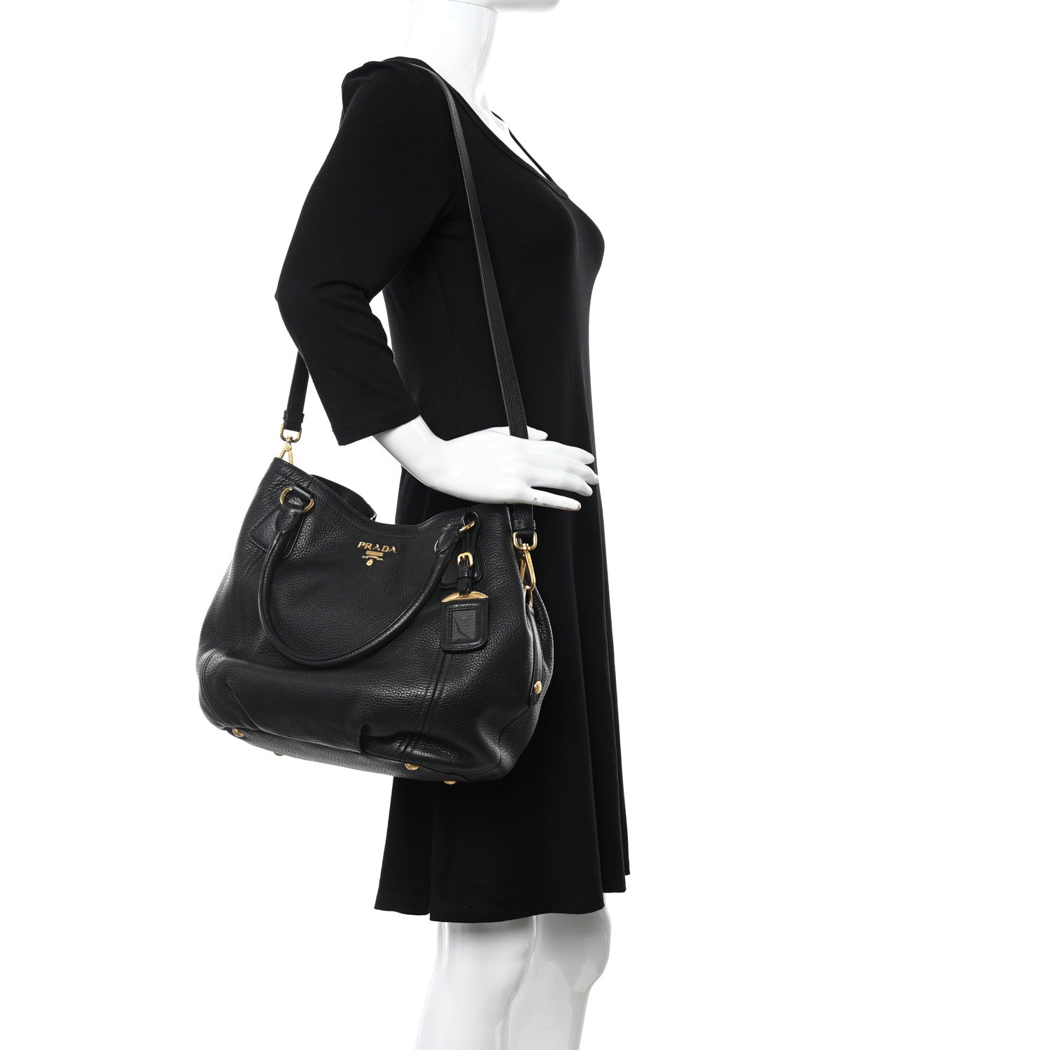 Prada Vitello Daino Shoulder Bag Black 2 of 18