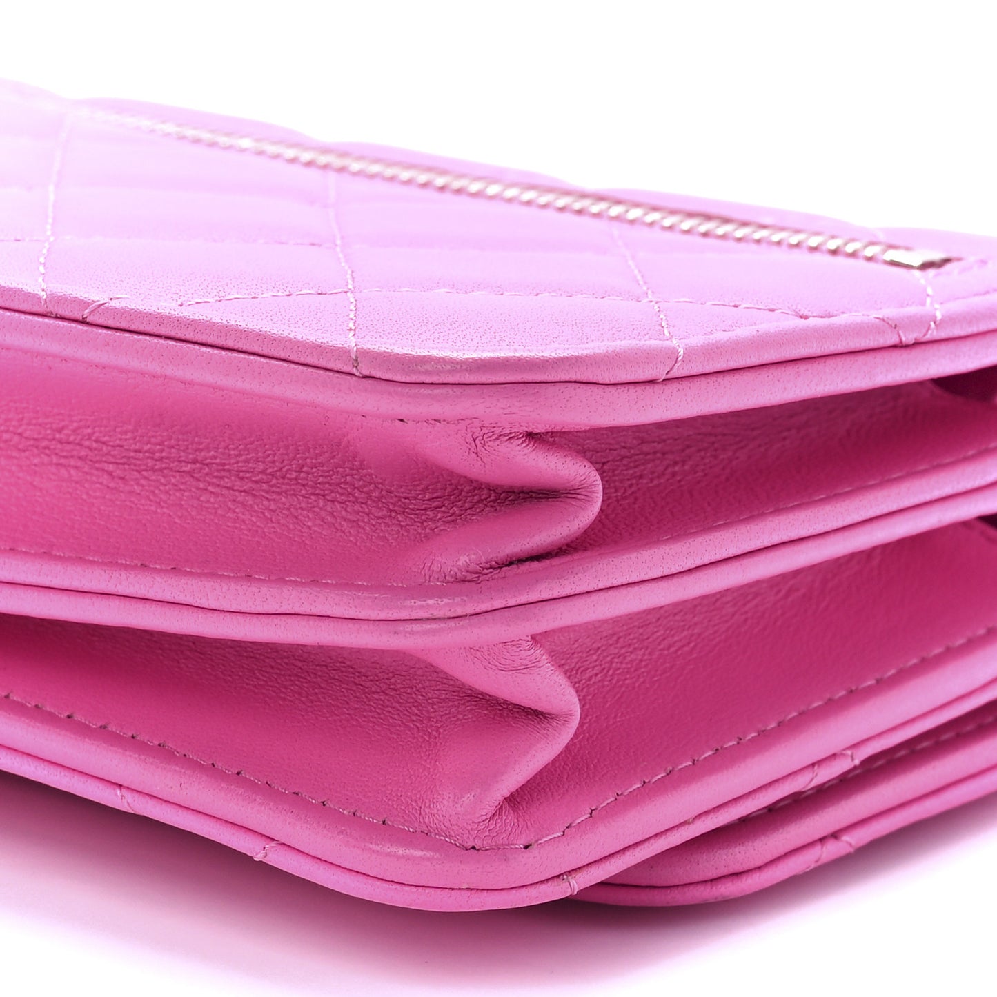Lambskin Quilted Mini Wallet On Chain WOC Pink