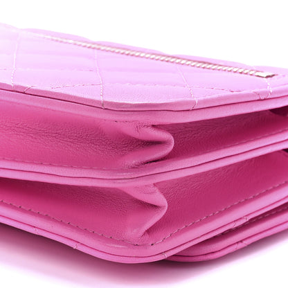 Chanel Lambskin Quilted Mini Wallet On Chain WOC Pink 11 of 12