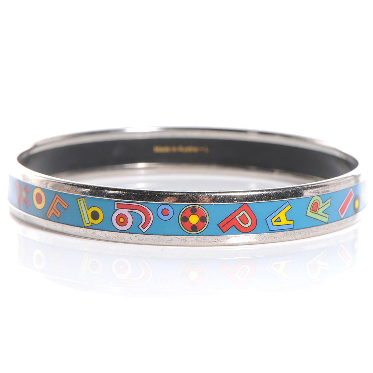 Hermes Enamel Narrow Tohu Bohu Printed Bracelet Bleu 65 3 of 5