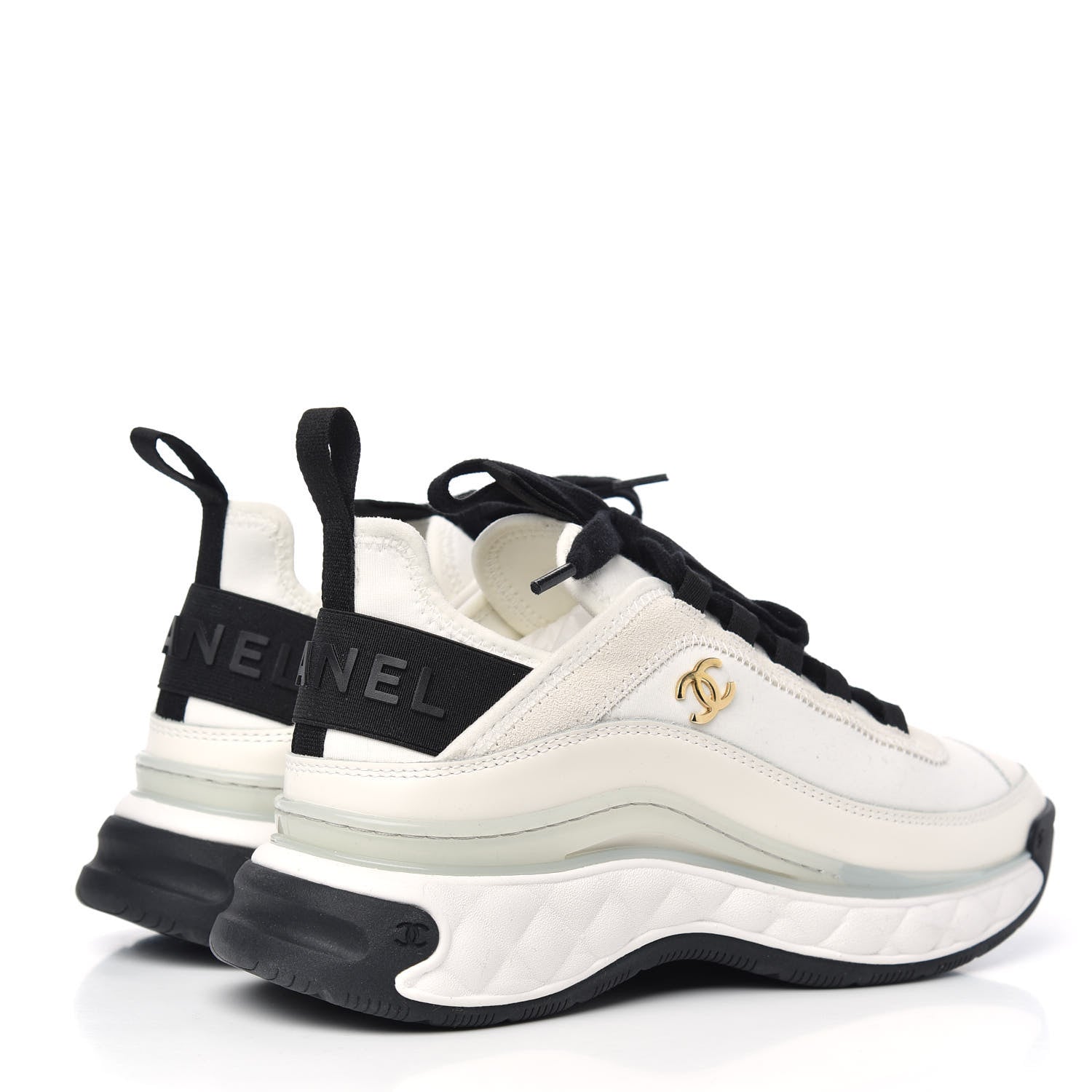 Chanel Velvet Calfskin Mixed Fibers CC Sneakers 36 Ivory Black 4 of 9