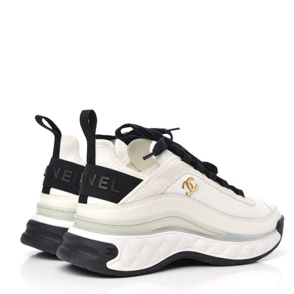 Chanel Velvet Calfskin Mixed Fibers CC Sneakers 36 Ivory Black 4 of 9
