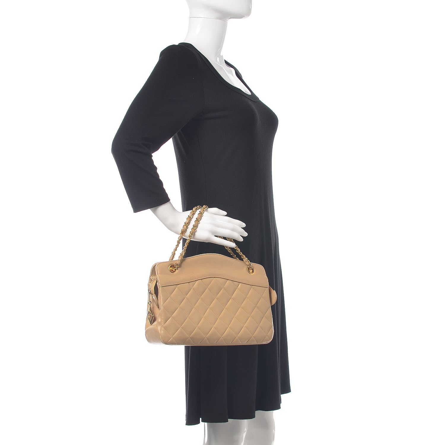 Chanel Lambskin Quilted Shoulder Bag Beige 2 of 17
