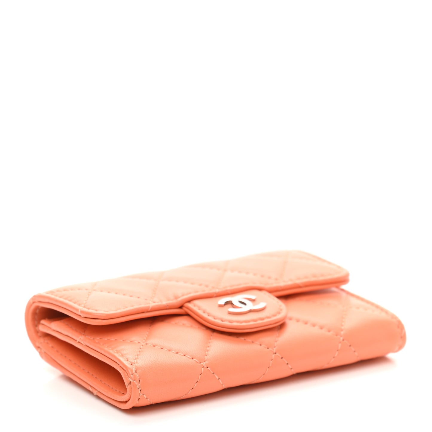Lambskin Quilted Flap Card Holder Wallet Orange