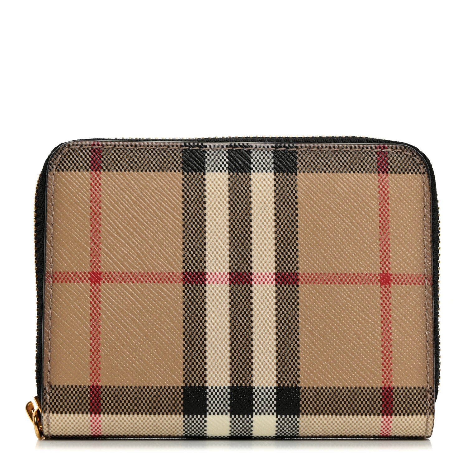 Burberry E-Canvas Vintage Check Mini Zip Around Wallet Birch Black 1 of 6