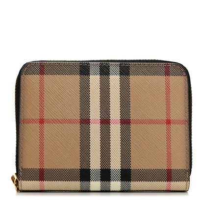 Burberry E-Canvas Vintage Check Mini Zip Around Wallet Birch Black 1 of 6