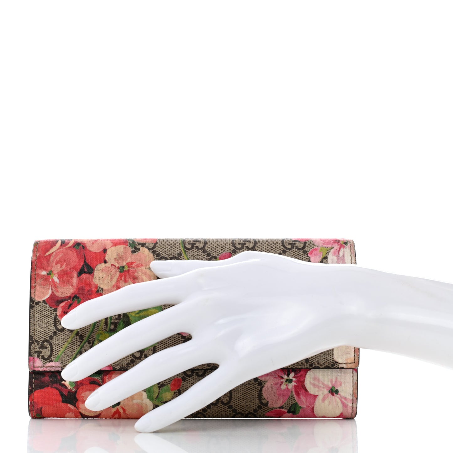GG Supreme Monogram Blooms Continental Wallet Beige Multicolor Dry Rose