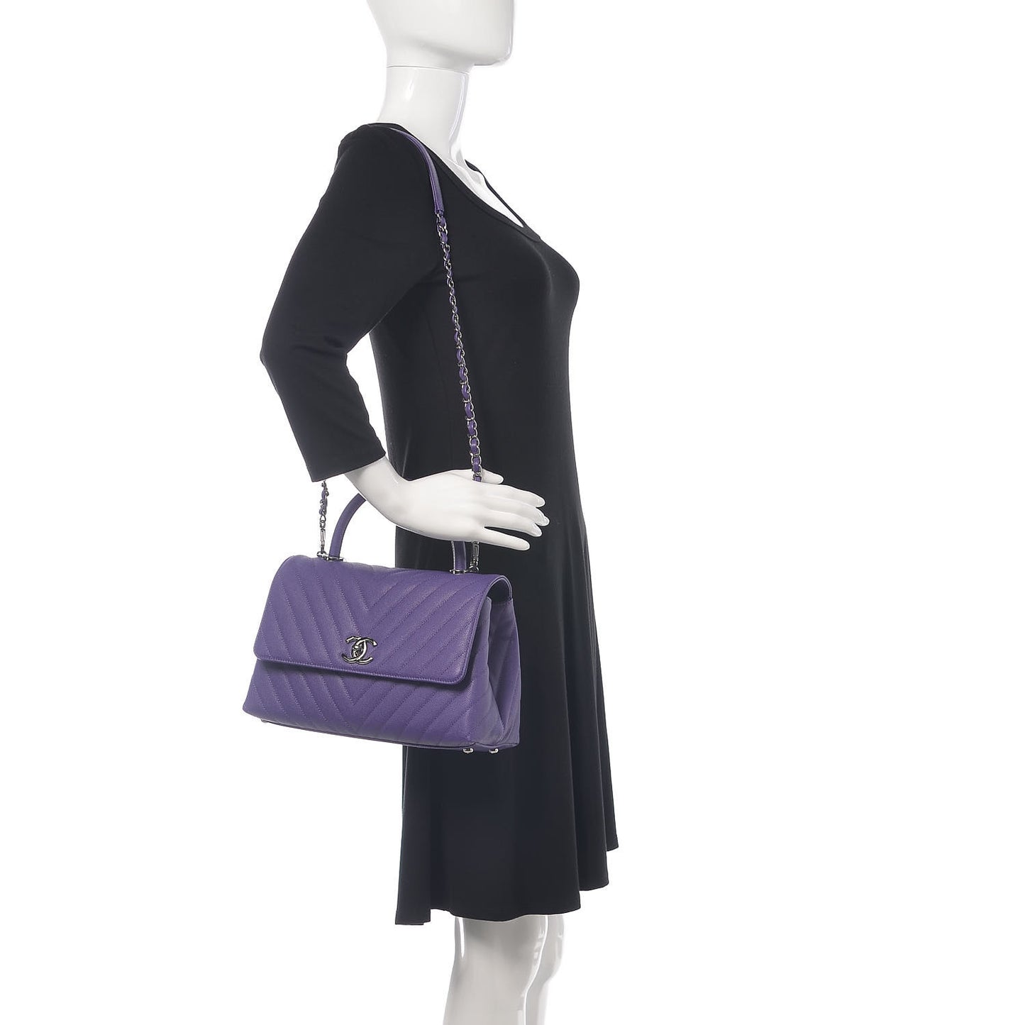 Caviar Chevron Quilted Small Coco Handle Flap Purple