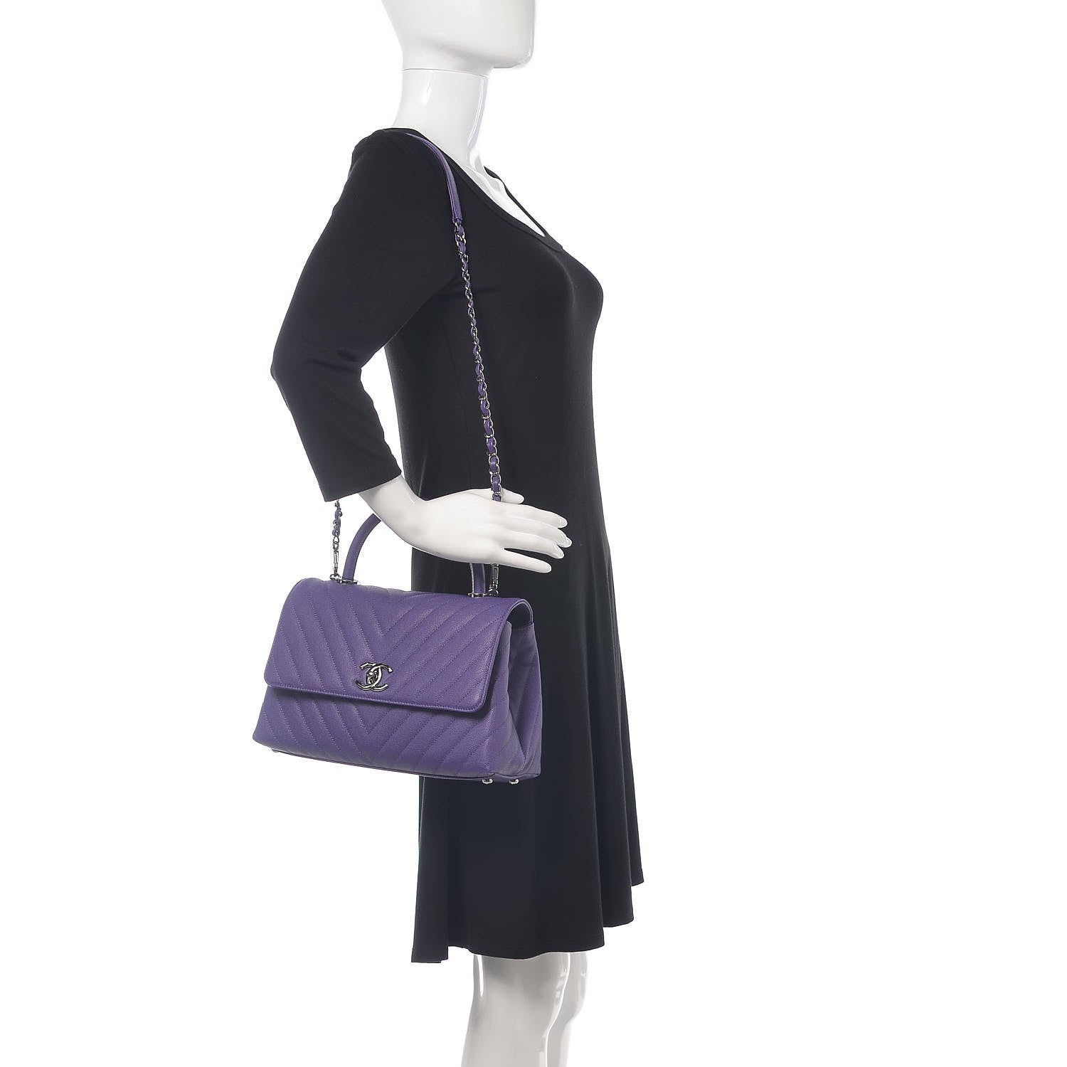 Chanel Caviar Chevron Quilted Small Coco Handle Flap Purple 2 of 9