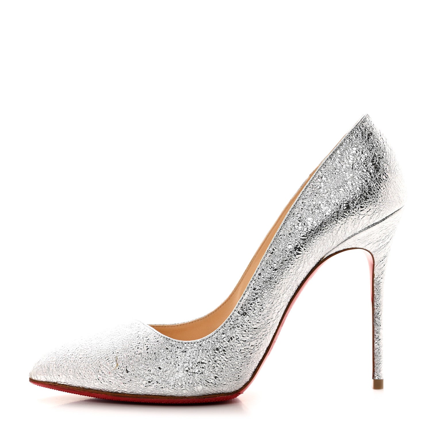 Christian Louboutin Metallic Crinkled Nappa Pigalle Follies 100 Pumps 38.5 Silver 1 of 9