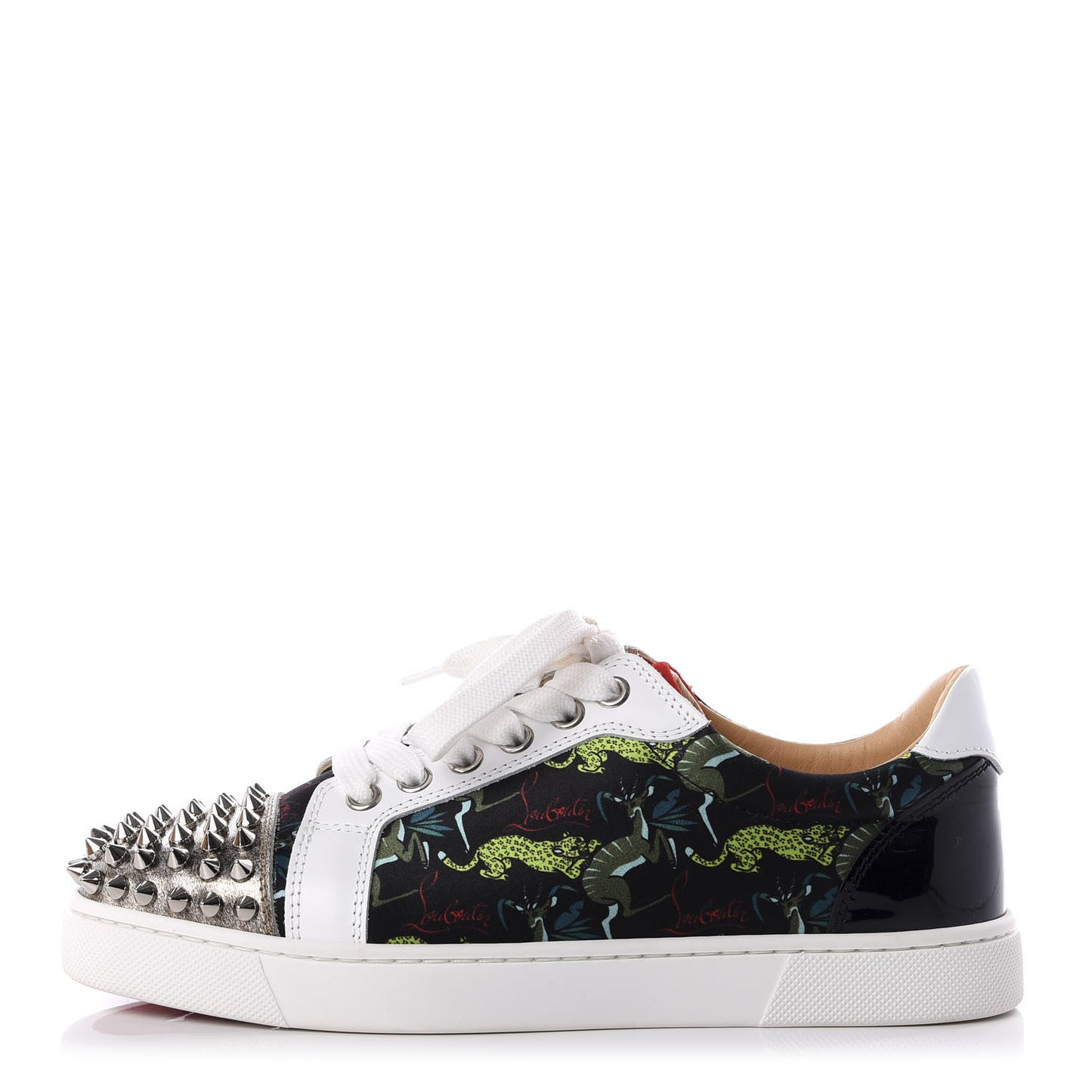 Calfskin Patent Satin Jaguar Printed Spike Vieira Low Top Sneakers 36
