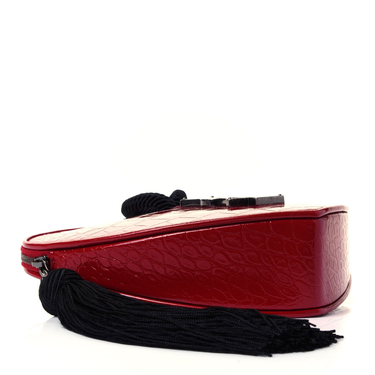 Saint Laurent Patent Crocodile Embossed Sac Coeur Heart Shaped Clutch Red 3 of 4